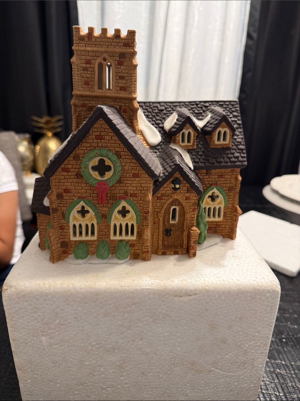 Holiday Church Figurine - Brown with Green Accents collection porcelain